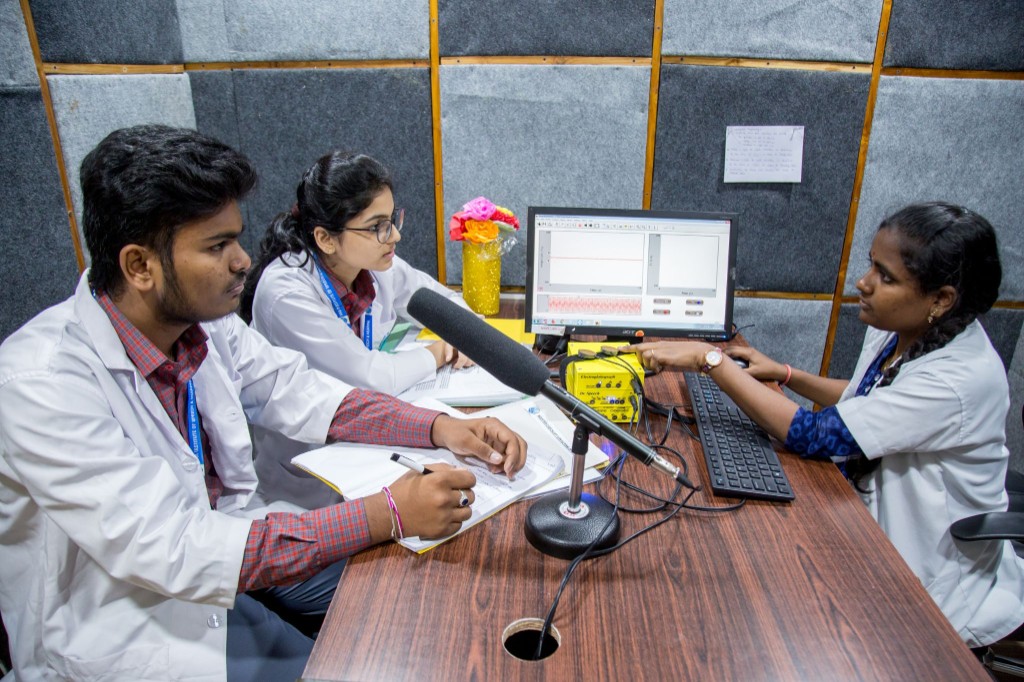 B.ASLP students in the audiology lab